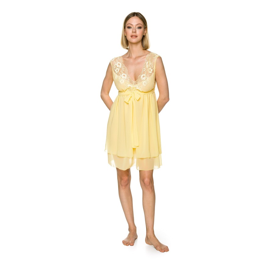 Babydoll amarillo suave con encaje y falda de tul forrada